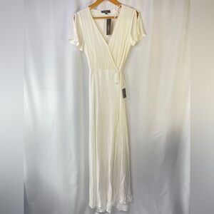 NEW Lulu's Much Obliged White Wrap Maxi Gauzy Dress Women's Small